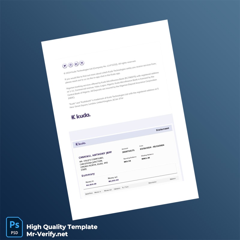Nigeria Kuda Bank Statement Template in Word and PDF formats 3 page Nigeria Kuda Bank Statement Template in Word and PDF formats 3 page