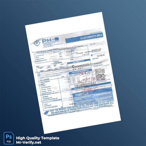 Nigeria PHED Editable Electricity Bill Template in Word and PDF formats