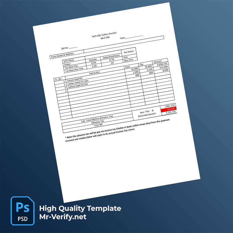 Pakistan Ahmad Cotton Industry Editable Cotton Factory Bill Template in Word and PDF formats Pakistan Ahmad Cotton Industry Editable Cotton Factory Bill Template in Word and PDF formats