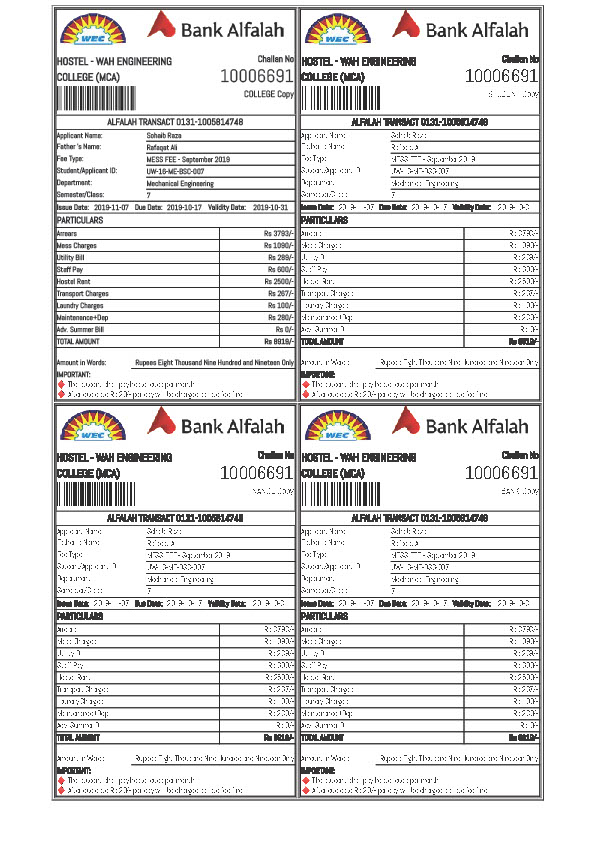 Pakistan Editable Hostel Fee Template in Word and PDF formats