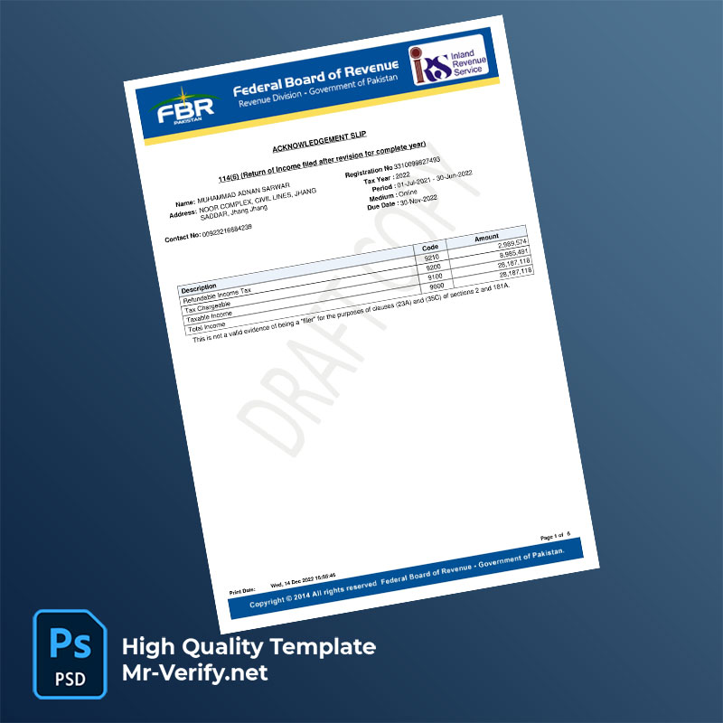 Pakistan Federal Board of Revenue Editable Income Tax Acknowledgement Slip Template in Word and PDF formats Pakistan Federal Board of Revenue Editable Income Tax Acknowledgement Slip Template in Word and PDF formats