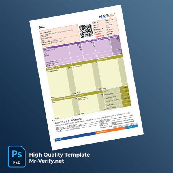 Pakistan Nayatel Editable Internet and TV Bill Template in Word and PDF formats