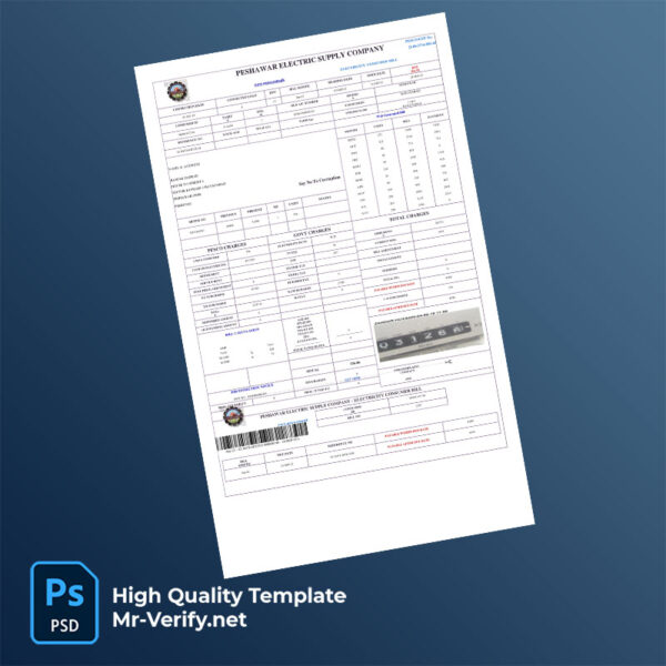 Pakistan Peshawar Electric Supply Company Editable Electricity Bill Template in Word and PDF formats Pakistan Peshawar Electric Supply Company Editable Electricity Bill Template in Word and PDF formats
