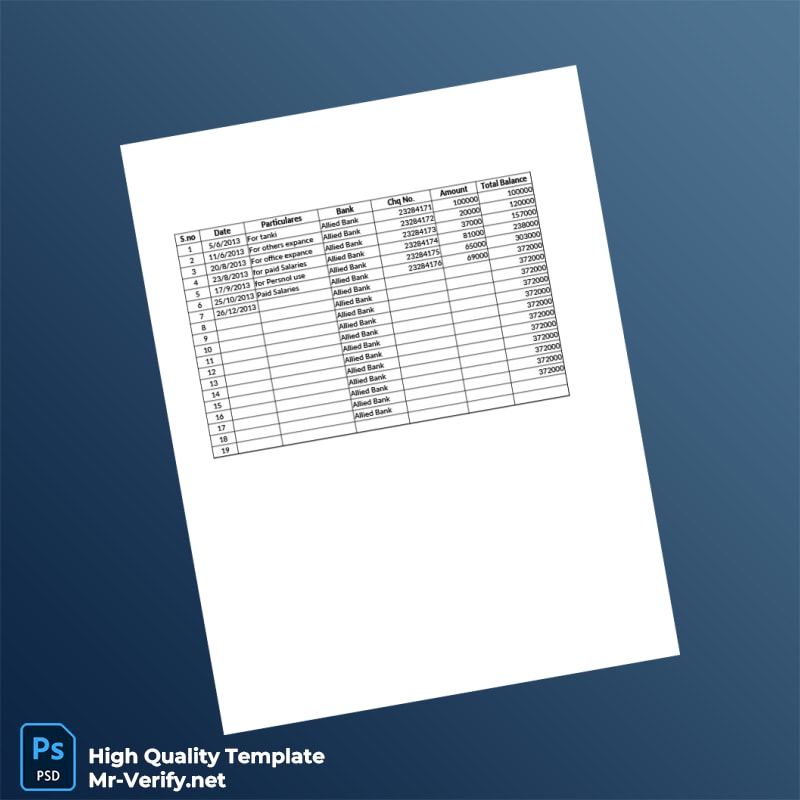 Pakistan Allied Bank Bank Statement Template in Word and PDF formats Pakistan Allied Bank Bank Statement Template in Word and PDF formats