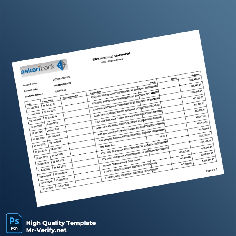 Pakistan Askari Bank Editable Account Statement Template in Word and PDF formats 3 page Pakistan Askari Bank Editable Account Statement Template in Word and PDF formats 3 page