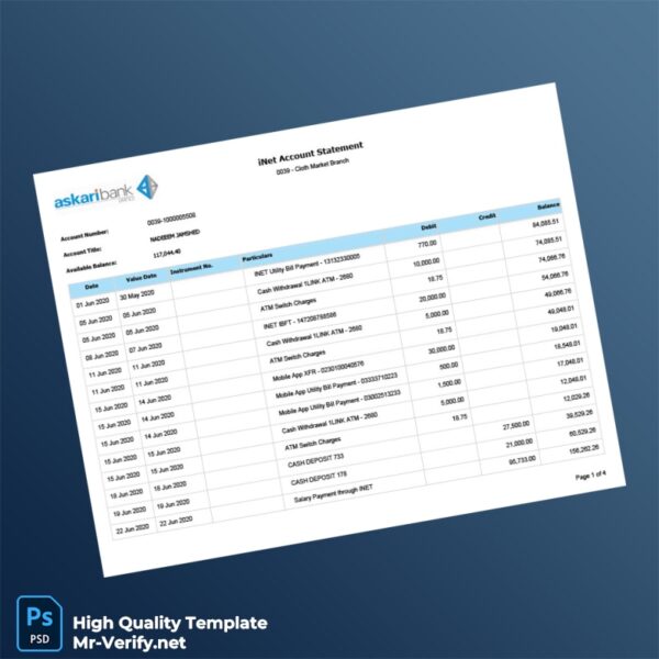 Pakistan Askari Bank Limited Editable Bank Statement Template in Word and PDF formats 4 page