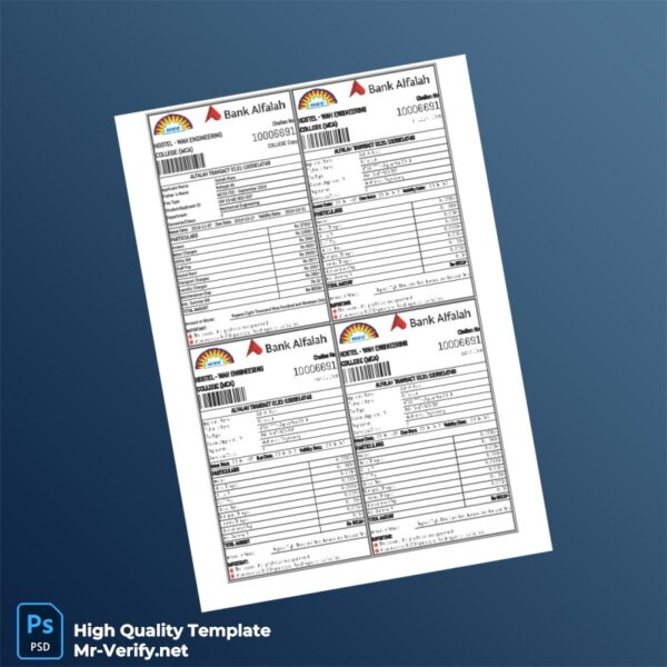 Pakistan Bank Alfalak Editable Hostel Fee Template in Word and PDF formats