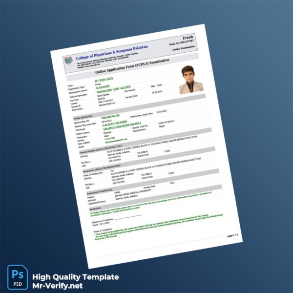 Pakistan College of Physicians and Surgeons Pakistan Editable Online Application Form Template in Word and PDF formats 3 page