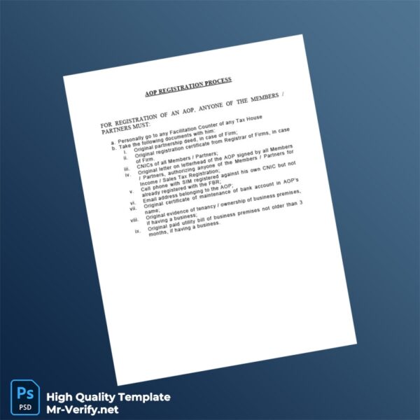 Pakistan Editable Aop Registration Process Template in Word and PDF formats