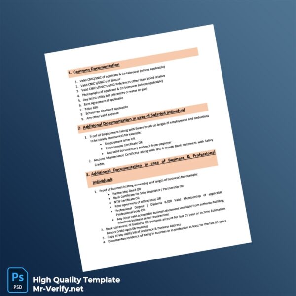 Pakistan Editable Documentation Requirements Template in Word and PDF formats 2 page