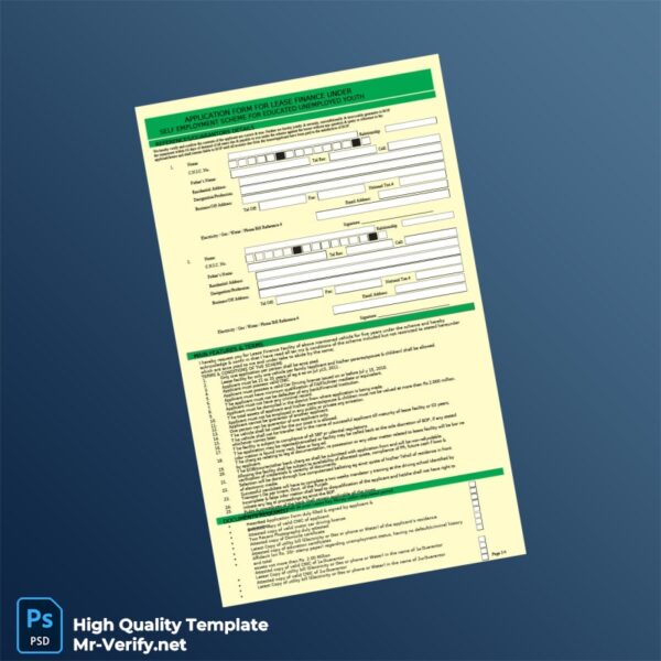 Pakistan Editable Lease Finance Application Form Template in Word and PDF formats