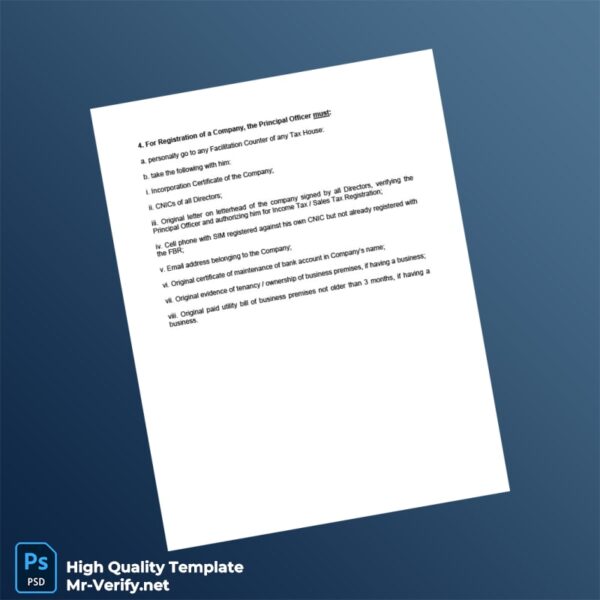 Pakistan Editable Requirements of FBR Template in Word and PDF formats