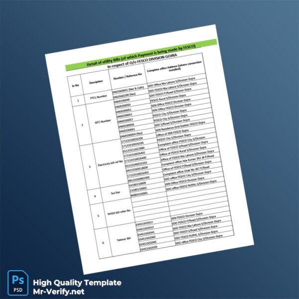 Pakistan FESCO Editable Utility Bills Template in Word and PDF formats 6 page