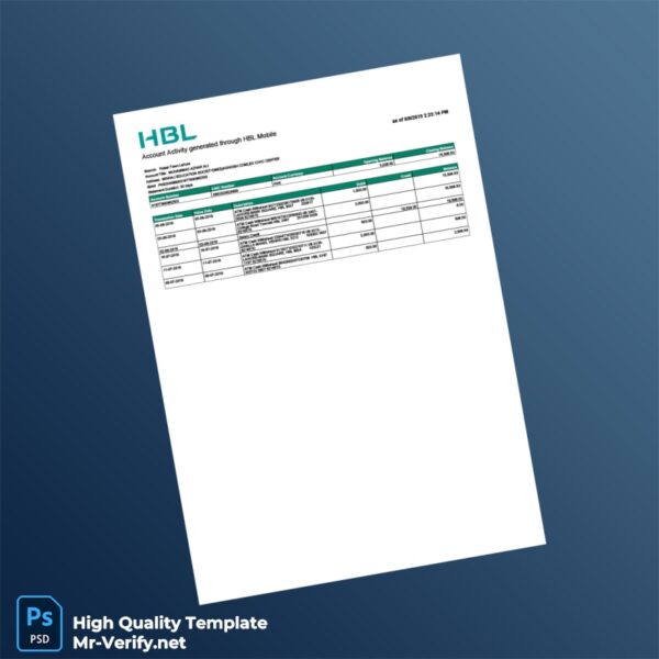 Pakistan HBL Account Statement Template in Word and PDF formats