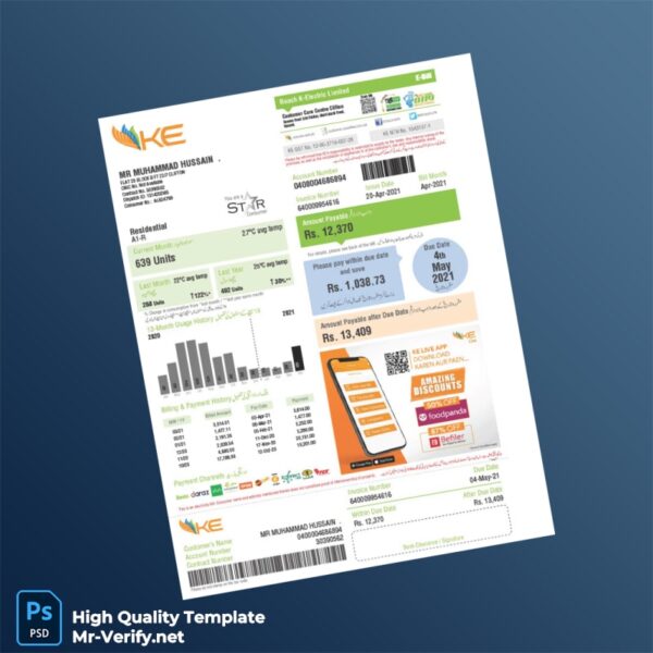 Pakistan KE Editable Electricity Bill Template in Word and PDF formats