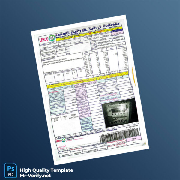 Pakistan LESCO Editable Electricity Bill Template in Word and PDF formats