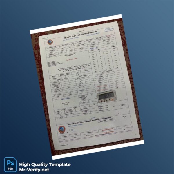 Pakistan Multan Electric Power Company Editable Electricity Bill Template in Word and PDF formats