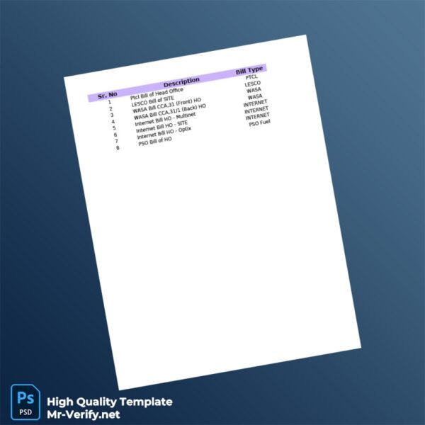 Pakistan WASA Editable Utility Bills Record Template in Word and PDF formats 2 page