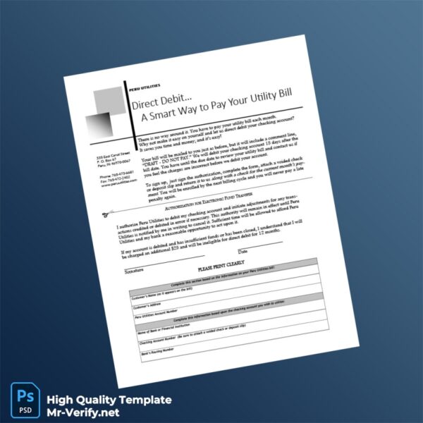 Peru Peru Utilities Editable Direct Debit Authorization Template in Word and PDF formats