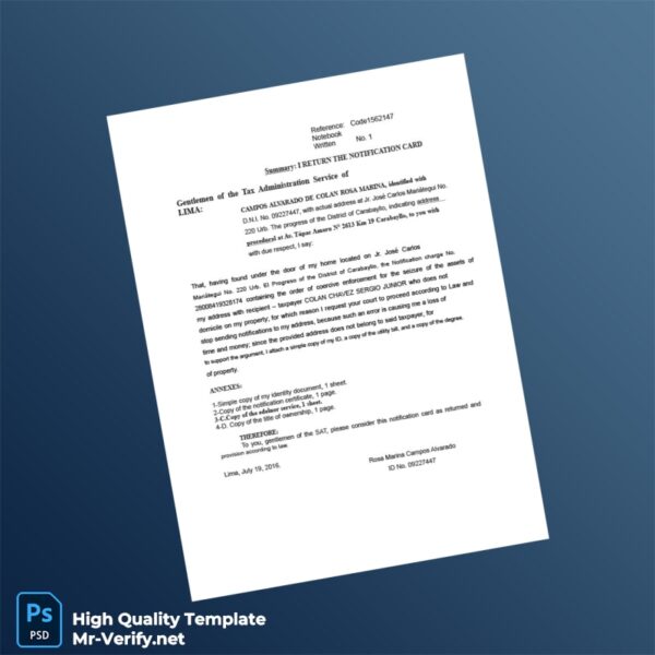 Peru Tax Administration Editable Refund Request Template in Word and PDF formats