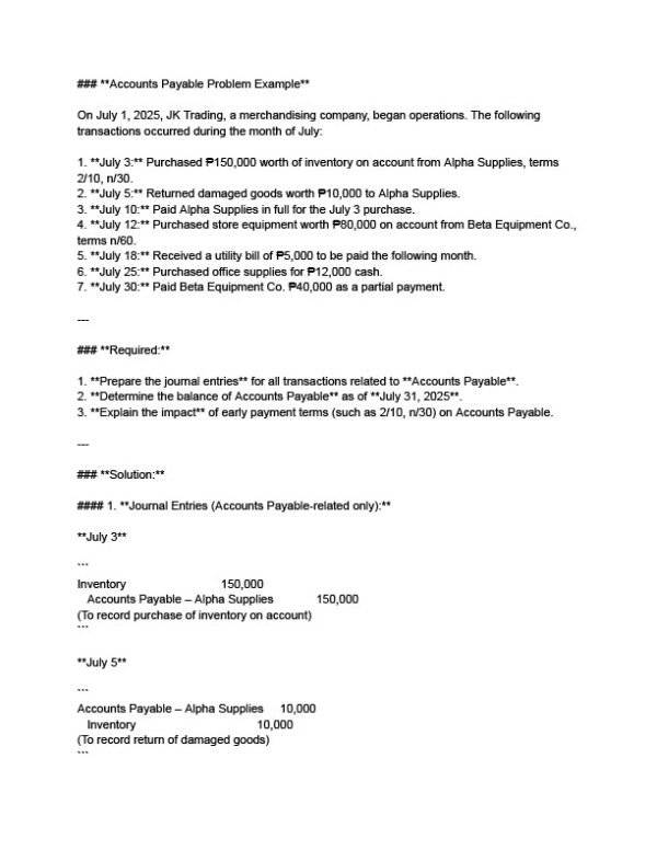 Philippines JK Trading Editable Accounts Payable Template in Word and PDF formats 2 page