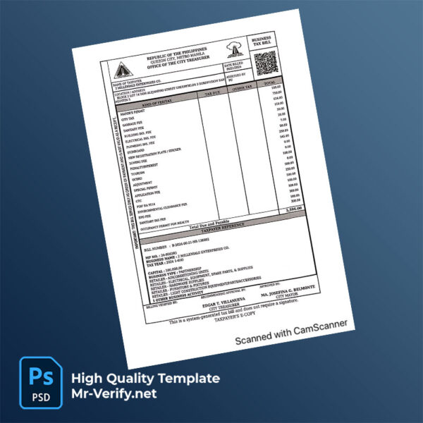Philippines Quezon City Editable Tax Bill Template in Word and PDF formats Philippines Quezon City Editable Tax Bill Template in Word and PDF formats