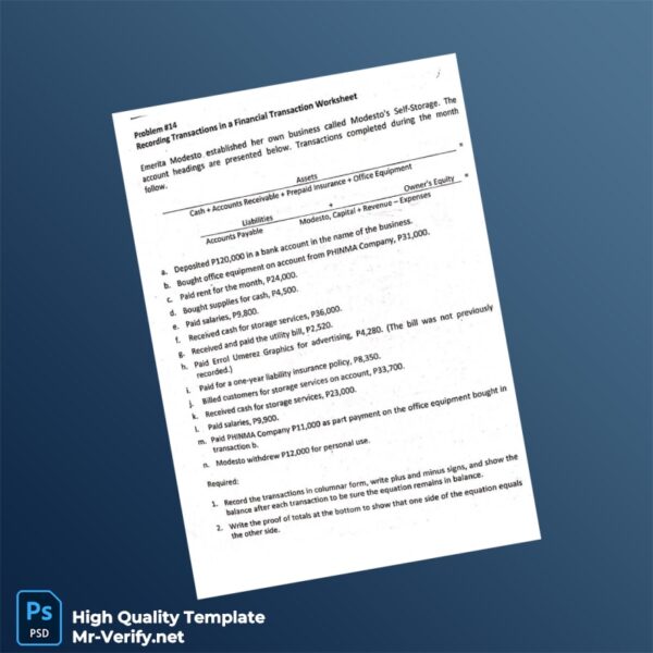 Philippines Editable Accounting Exercise Template in Word and PDF formats