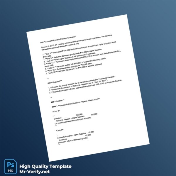 Philippines Editable Accounts Payable Template in Word and PDF formats 2 page