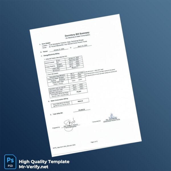 Philippines Editable Utility Bill Template in Word and PDF formats 2 page
