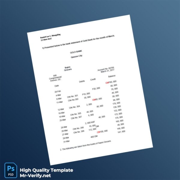 Philippines Gold Bank Statement Template in Word and PDF formats 4 page
