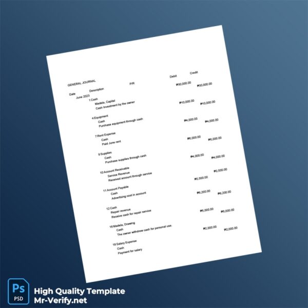 Philippines J Madela Repair Shop Editable General Journal Template in Word and PDF formats 3 page