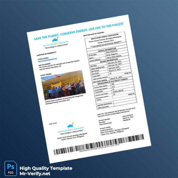 Philippines Maytegued Energy Association Editable Electricity Bill Template in Word and PDF formats