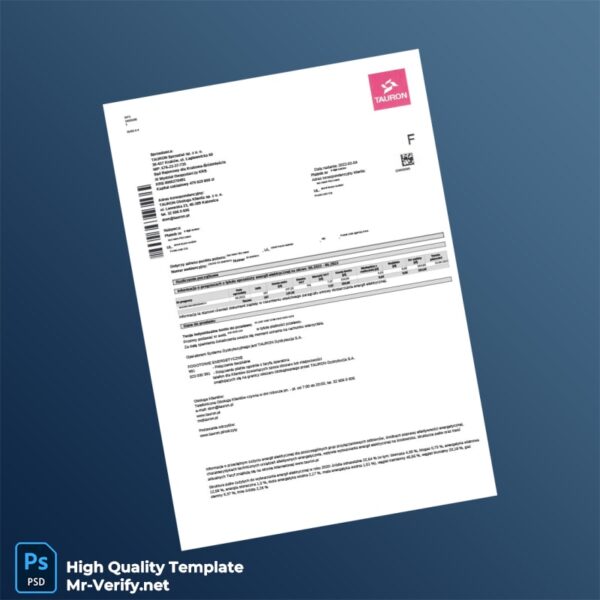 Poland TAURON Dystrybucja S A Editable Utility Bill Template in Word and PDF formats