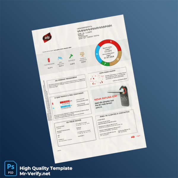 Portugal EDP Editable Utility Bill Template in Word and PDF formats
