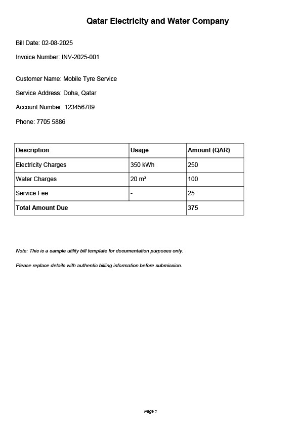 Qatar Qatar Electricity and Water Company Editable Utility Bill Template in Word and PDF formats