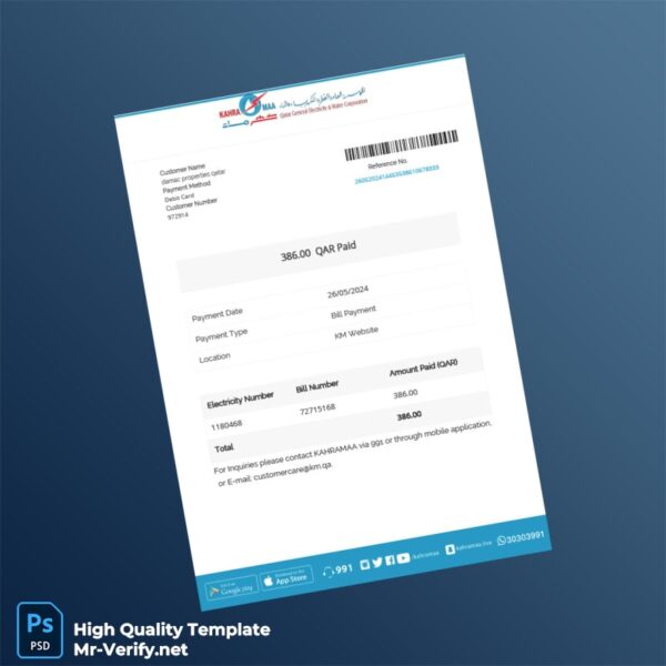 Qatar KAHRAMAA Editable Utility Bill Template in Word and PDF formats
