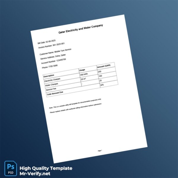 Qatar Qatar Electricity and Water Company Editable Utility Bill Template in Word and PDF formats