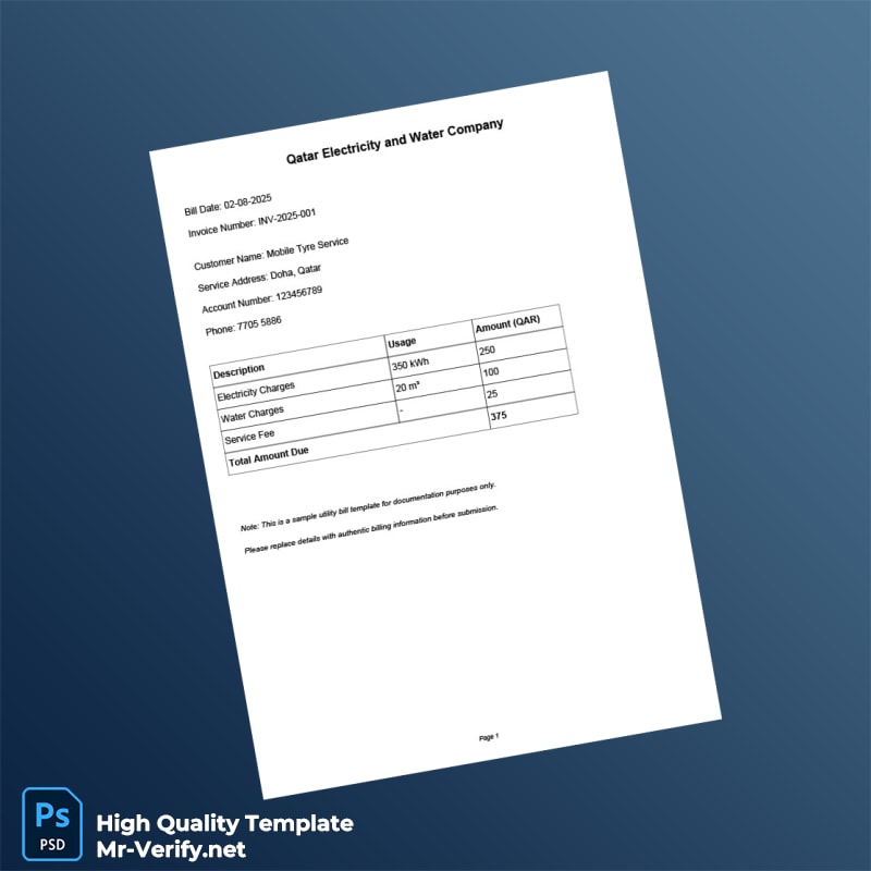 Qatar Qatar Electricity and Water Company Editable Utility Bill Template in Word and PDF formats Qatar Qatar Electricity and Water Company Editable Utility Bill Template in Word and PDF formats