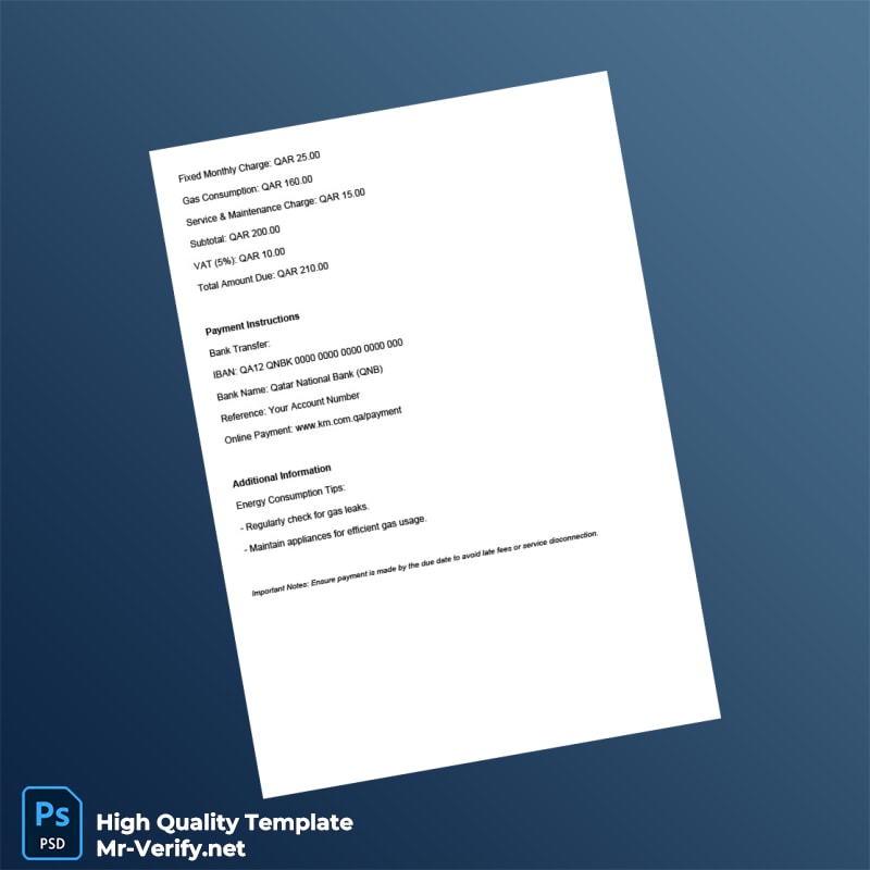 Qatar Qatar General Electricity Water Corporation Kahramaa Editable Gas Utility Bill Template in Word and PDF formats 2 page Qatar Qatar General Electricity Water Corporation Kahramaa Editable Gas Utility Bill Template in Word and PDF formats 2 page