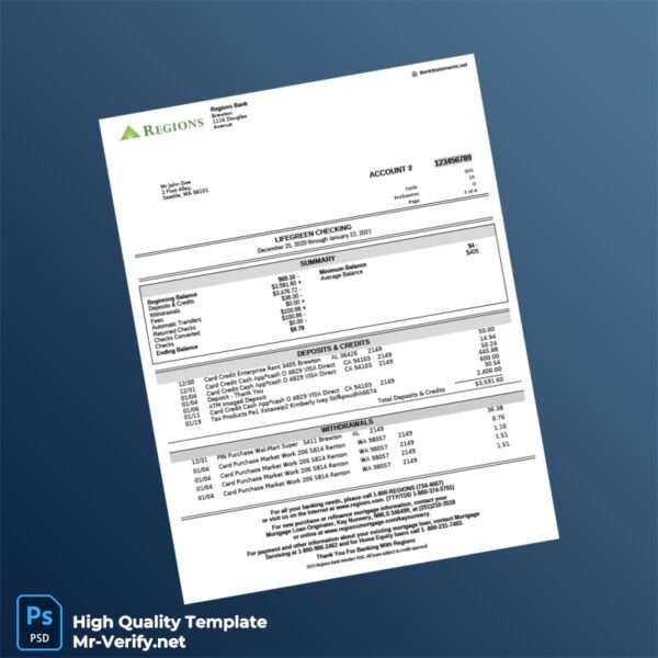 Regions Bank Statement PDF Financial Services Personal Finance 6 page