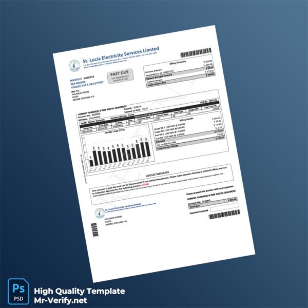 Saint Lucia St Lucia Electricity Services Limited Editable Tax Invoice Template in Word and PDF formats