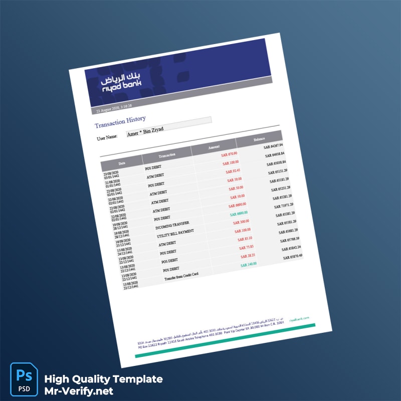 Saudi Arabia Editable Transaction History Template in Word and PDF formats 2 page Saudi Arabia Editable Transaction History Template in Word and PDF formats 2 page