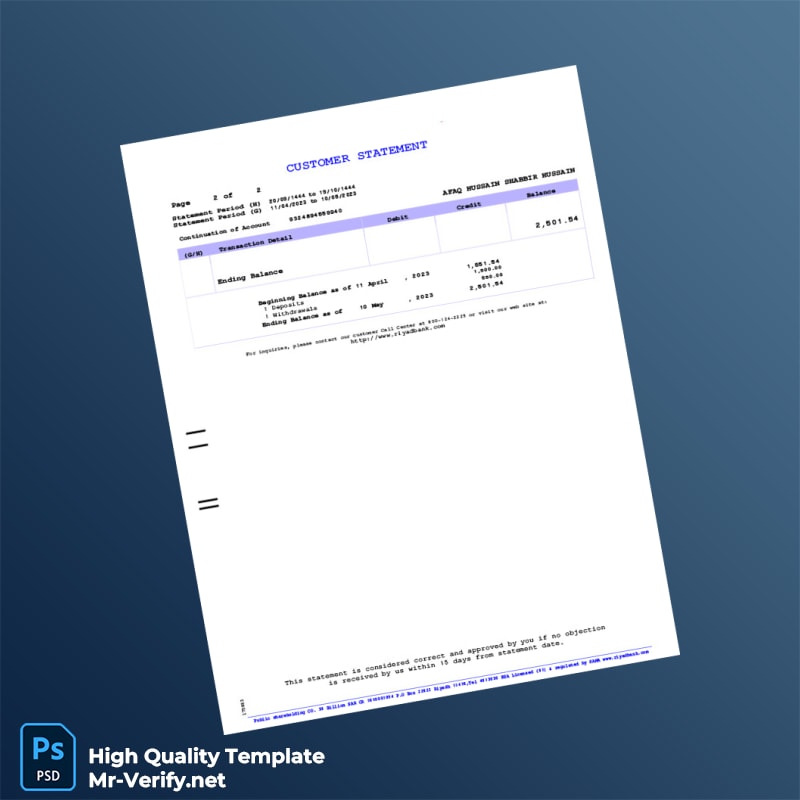 Saudi Arabia Riyad Bank Editable Bank Statement Template in Word and PDF formats 2 page Saudi Arabia Riyad Bank Editable Bank Statement Template in Word and PDF formats 2 page