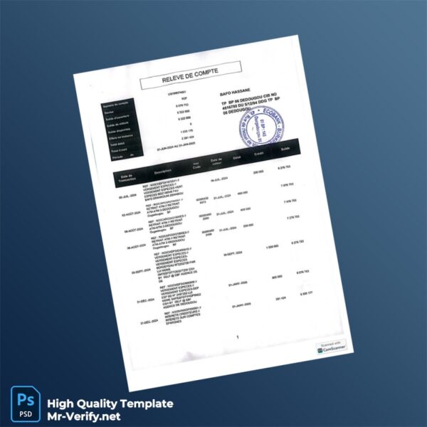 Senegal Bank Statement Template in Word and PDF formats 3 page