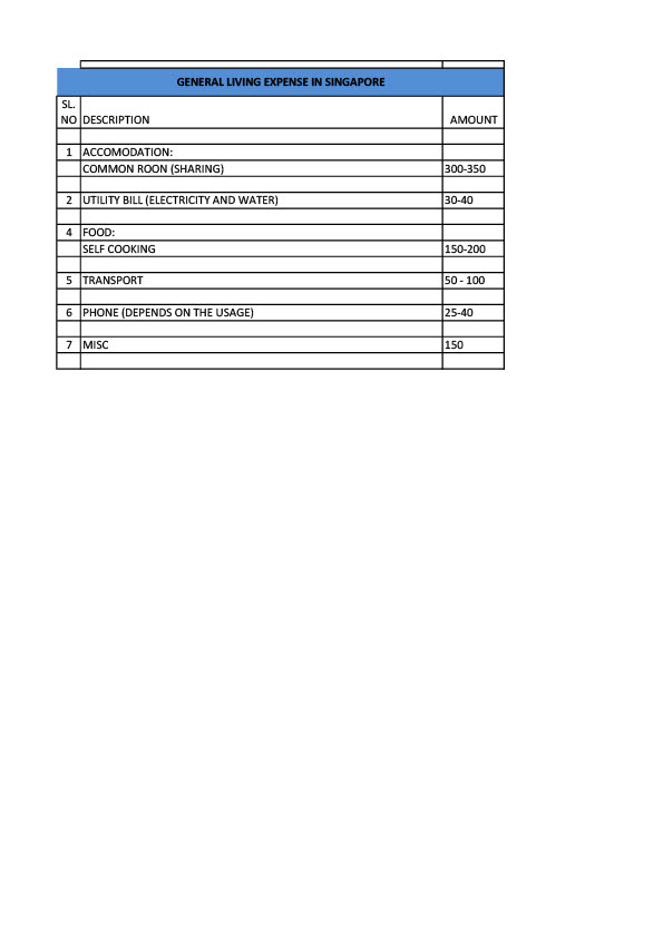 Singapore Editable Living Expenses Template in Word and PDF formats