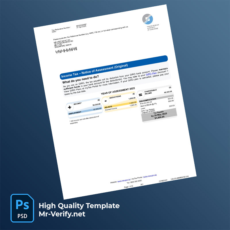 Singapore Inland Revenue Authority of Singapore Editable Income Tax Notice of Assessment Template in Word and PDF formats Singapore Inland Revenue Authority of Singapore Editable Income Tax Notice of Assessment Template in Word and PDF formats