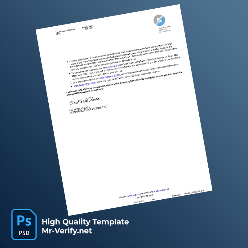 Singapore Inland Revenue Authority of Singapore Editable Income Tax Notice of Assessment Template in Word and PDF formats Singapore Inland Revenue Authority of Singapore Editable Income Tax Notice of Assessment Template in Word and PDF formats