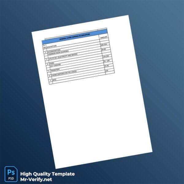 Singapore Editable Living Expenses Template in Word and PDF formats