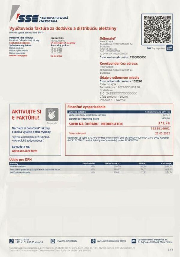 Slovakia Editable Utility Bill Template in Word and PDF formats