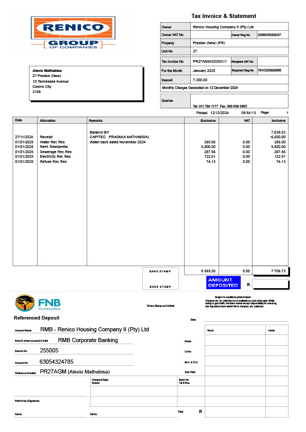 South Africa FNB Editable Utility Vary Bill Template in Word and PDF formats